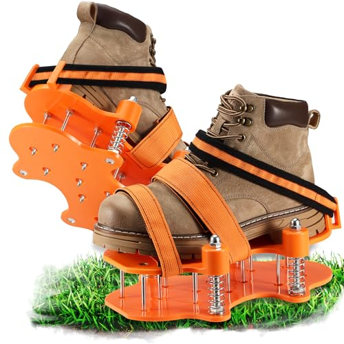 ZDDGNN Lawn Scarifier Shoes with Spring Base Spiked Shoes for Lawn Aeration Shoes for Lawn Scarifier Aerator Manual Garden Aerator (Orange)