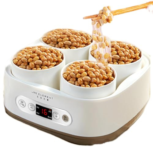 QUTBAG Máquina Inteligente de Yogur Natto de 1,5 l, máquina de guiso al Vapor de fermentación de 300 W con Control de Panel Inteligente y 4 recipientes de cerámica, para Yogur, tempeh, Vino de arroz