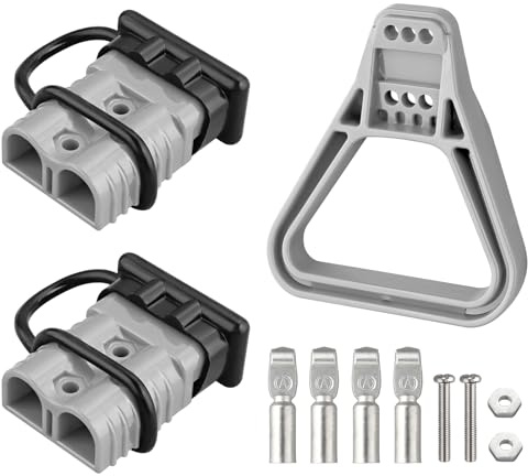 eSynic 2Pcs Grey Battery Connector Quick for 175Amp 600V Anderson Connector | With 4 Terminals,1 Handle & 2 Anderson Plug Cover |For 1/0AWG AC/DC Power Tool|For Car Roulette Recovery Winch Trailer