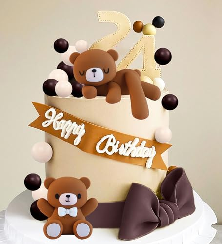 JeVenis Braun Baby Shower Tortendeko Teddybär Kuchen Topper Geschlecht Offenbarung Kuchen Dekoration Bär Babyparty Party Supplies Teddybär Dekoration