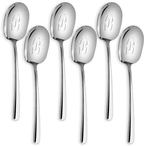 SOLEADER Extra große Schlitzlöffel zum Kochen, 30,5 cm Edelstahl-Löffel, Schlitz-Kochlöffel, Servierlöffel, Buffet-Servierutensilien, Löffel, Besteck, 6 Stück