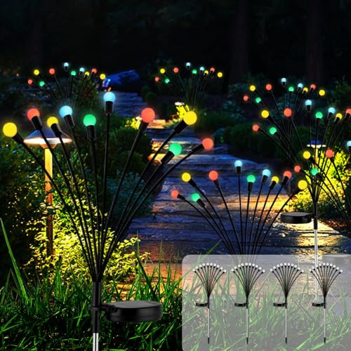 Cnulenzt Catena di luci solari per esterni, 4 pezzi, 10 LED, luce solare, IP65, impermeabile, per giardino, terrazza, arbusti, decorazione (colorata)