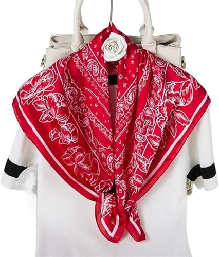 SUBLXPoten Seidentuch Seidensatin-Schals, Kopftuch for Damen, modischer Aufdruck, Taschentuch, quadratischer Halstuch(28)