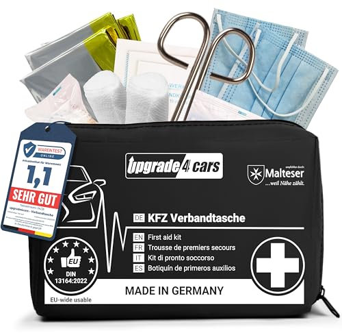 Upgrade4cars Auto Verbandskasten 2025 DIN 13164 - Made in Germany - Erste Hilfe Set Europaweit Gültig | Verbandtasche auch für Zuhause & Unterwegs