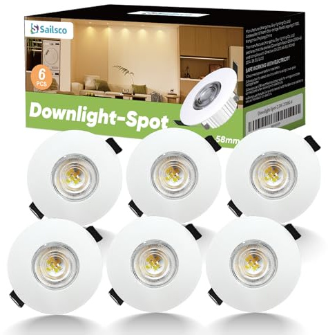 sailsco Classe A Spot LED Encastrable 68mm,2.5W équivalent 64W,450LM 2700K Blanc Chaud 230V Spots de Plafond Encastre,38° Angle Du Faisceau,Non-Dimmable,Lot de 6