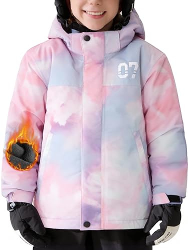 FREE SOLDIER Boys Girls Waterproof Ski Jacket Fleece Lined Warm Winter Snow Coat Kids Winter Jacket with Detachable Hood(Pinkish Purple,10-12/Girl)