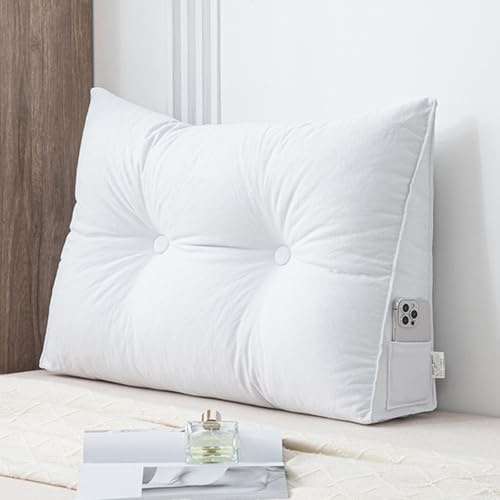 Oreiller De Lecture Triangulaire En Lin Pour TêTe De Lit, Oreiller de dossier Coussin De Soutien Lombaire, Coussin De Positionnement Avec Housse Lavable Pour Décoration De Chambre(80x50x20cm,White)