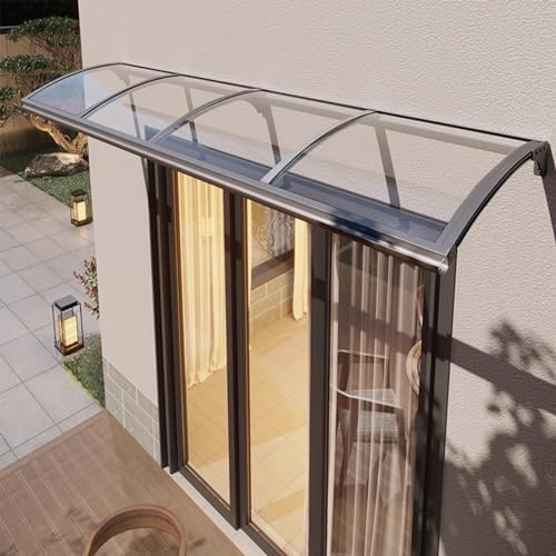 Marquise de Porte Exterieur Auvent De Porte D'entrée, Auvent De Toit en Polycarbonate, Protection UV, Pluie, Neige, Tôle Creuse avec Support en Aluminium(65x310cm/26 x122)