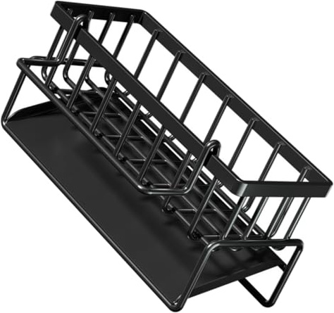 TOPPERFUN Kitchen Sink Sponge Holder Rack with Drainage Rod, Multifunctional Sponge and Dishcloth Organizer, Black Water-draining Kitchen Storage Rack for Sink Accessories