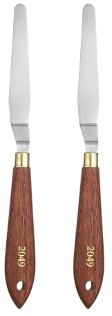 QUARKZMAN 2pcs Spatola Pittura Strumento 4.33 x 5.91 Lama Acciaio Inox Goccia 8.27 Lunghezza Spatola Pittura con Foro Manico Legno Faggio per Acrilico Tela, Rosso/Argento