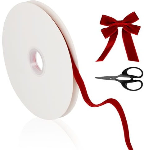 20M Samtband Rot, 10mm Breite Samt Geschenkband mit einer Schere, | Rot Samt Bänder Schleifenband für Weihnachtsgeschenke, Partyarrangements, Hochzeitsdekorationen