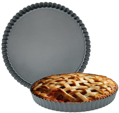 Diakey Lot de 2 moules à tarte de 26 cm avec fond amovible, moule à tarte anti-adhésif en acier au carbone, moule à quiche pour gâteau, biscuits, 26 cm