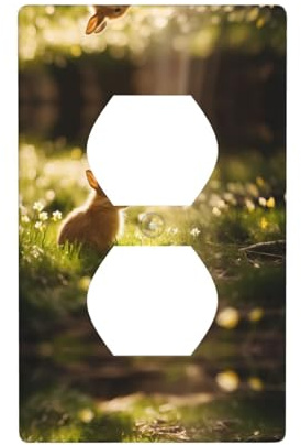 Phayah Placa de pared dúplex con patrón de conejo, tamaño estándar, policarbonato termoplástico, doble enchufe