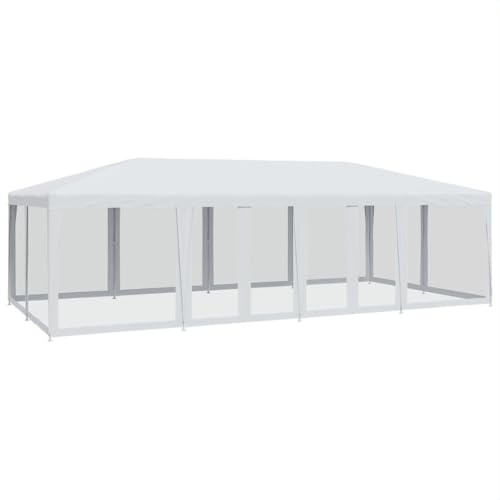 Tonnelle de Jardin, Tente de Réception Pavillon Barnum de Jardin avec 12 parois latérales en Maille Blanc 8x4m PEHD
