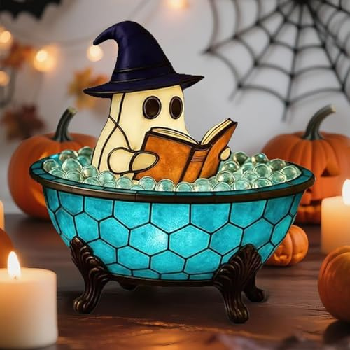 Halloween Decorations Ghost, Ghost Bubble Bath Lamp, Cute 3D Ghosts in Bathtub Reading Books Lamp Night Light, Halloween Decorations Ornaments Gifts for Indoor Room, Bathroom