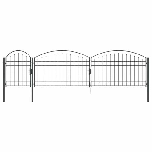 vidaXL Trädgårdsgrind med böjd topp Grå 500 x 75 cm Stål, Bågad trädgårdsport, modern säkerhet, hållbart utomhusstängsel, för terrass och installation