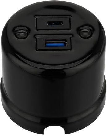 Montage en saillie en porcelaine rétro, USB-A USB-C, prise 2 prises, tout-en-un, série QR1 noir
