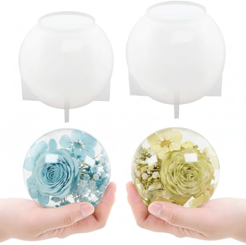 Silicone Resin Sphere Mold Set, White, 4.7 and 3.9 Large Round Ball Molds for Flower Preservation, Epoxy Resin Casting, Candles, Soap Making, DIY Crafts, 2 Pack