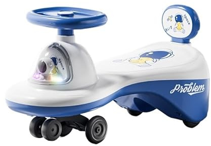 Vagnvagn Wiggle Car för småbarn, skjutleksak med musik och ljus, skoter för spädbarn, golvfötter, för pojkar och flickor, elektrisk (blå, normalt hjul)