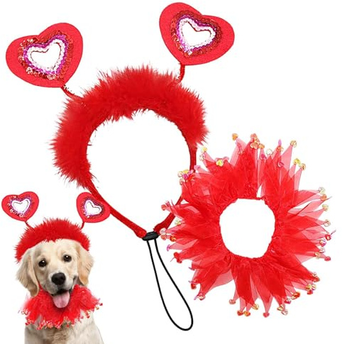 Diadema para Perro, Suministros para Mascotas con corazón de San Valentín, Trajes de Vacaciones para Perros con Diadema, para Razas pequeñas y Medianas, cumpleaños, Boda, Fiesta, sesión de Fotos