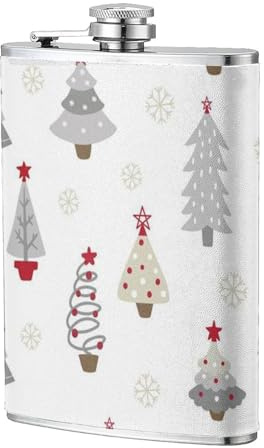 Árbol de Navidad Gris Pastel,Frasco de acero inoxidable 304 de 8 oz con funda de cuero sintético, frasco de bolsillo para licor plano para exteriores
