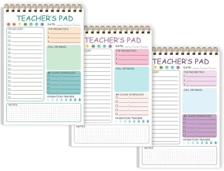 3 blocchi per appunti per insegnanti, 50 fogli senza data, agenda giornaliera, lista di controllo, blocco note, blocco note, blocco note, 14 x 20 cm, per pianificazione quotidiana e lista di controllo
