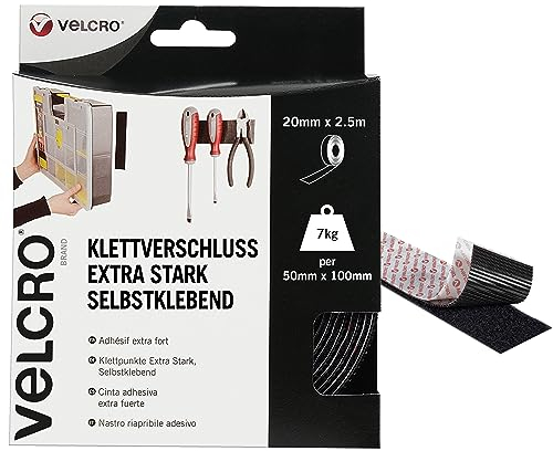 VELCRO Brand | Heavy Duty Stick On Tape | Cut-to-Length Industrial Extra Strong Double Sided Hook & Loop Self Adhesive Tape Perfect for Room Décor & Home, Office, Garage Use | Black | 50mm x 2.5m