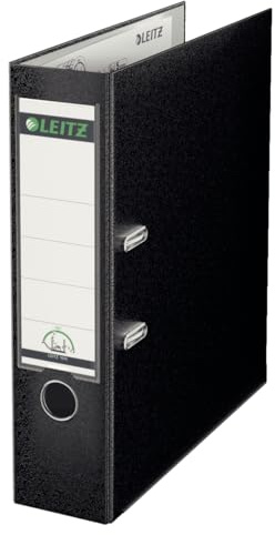 Leitz Qualitäts-Ordner 180° Plastik, das Original, A4 Aktenordner 8 cm breit, 90% Recycling-Karton, 30% Pre-Consumer Recycling-Kunststoff, Mit 180° Mechanik, 600 Blatt, Schwarz, 10101095