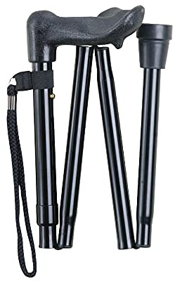 Black Adjustable Folding Anatomical Handled Walking Stick – right hand