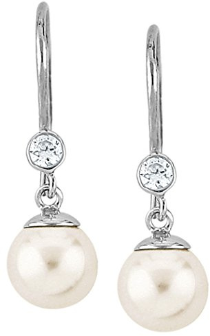 Nenalina Ohrringe Silber 925 Damen Ohrhänger mit Glas Perlen 8 mm und | Zirkonia 3 mm in Rund