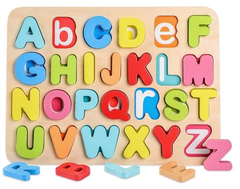 You&Xi Wooden Chunky Learning Alphabet Preschool Puzzle Board