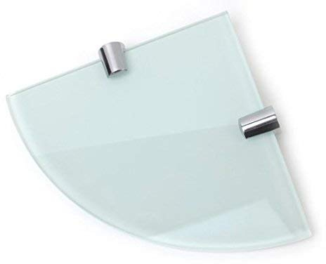 BSM Marketing Eckregale aus gehärtetem Glas für Badezimmer, Schlafzimmer, Küche, Büro, mit verchromten Regalstützen, 150 mm, 6 mm dick, Weiß