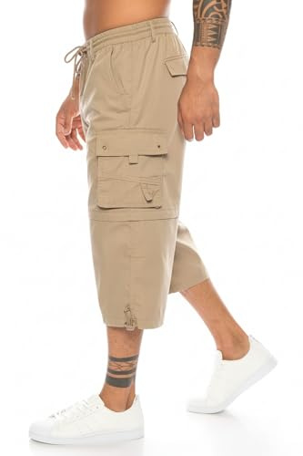 Kendindza Bermuda för män avtagbara ben dragkedja från 3/4 i korta byxor, Beige | Mönster 1, L