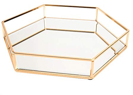 guanjunLI Spiegel Goldenes Tablett Dekotablett Spiegeltablett Glastablett Make-Up Kosmetik Obstteller Aufbewahrungskoffer Organizer Verspiegelt Dekoration Tablett Platte