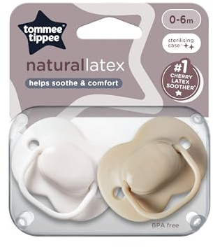 Tommee Tippee Cherry Latex Dummies, 0-6 Months, Pack of 2 Dummies with 100% Natural Latex baglet