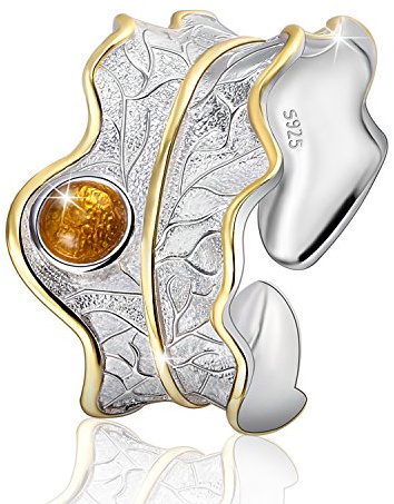 Lotus Fun JIANGYUYAN jiangy uyan S925 pour femme, en argent sterling, anneaux de feuilles ouverts RRING faits à la main, bijoux pour femmes et filles. et NA, 57 (18.1), Argent sterling