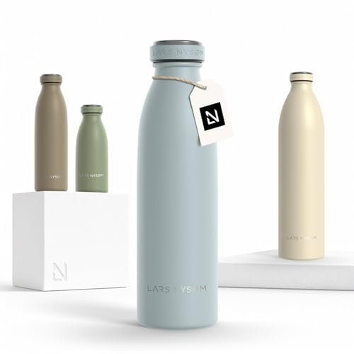 LARS NYSØM Edelstahl Trinkflasche 350ml, 500ml, 750ml, 1L, 1 5 liter | Thermosflasche Kohlensäure geeignet | Auslaufsichere Wasserflasche für Sport, Outdoor (Sky Blue, 500ml)