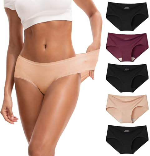 INNERSY Kalsonger dam, mikromodal, trosor, hipster, underkläder, kvinnor, 5-pack, 3 svart/1 vinröd/1 beige, XXL