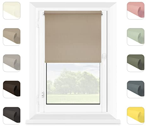 MARDOM Klemmfix Rollo Ohne Bohren - Mini Rollos für Fenster Innen (Beige, 65x150 cm, Stoffbreite: 61)