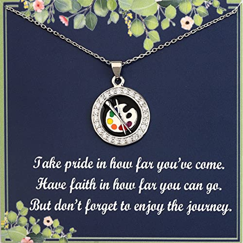 FUSTMW Artist Paint Palette Necklace Colorful Painters Jewelry Paint Brush Charm Necklace Future Artist Gifts for Art Teacher