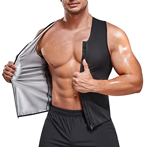 Bingrong bastuväst för män, bukväst, bastutröja, svettväst, fitness, termokroppsformare, bastueffekt, magkontroll, linne, topp, män, bastuväst, kompressionströja med dragkedja, svart, L