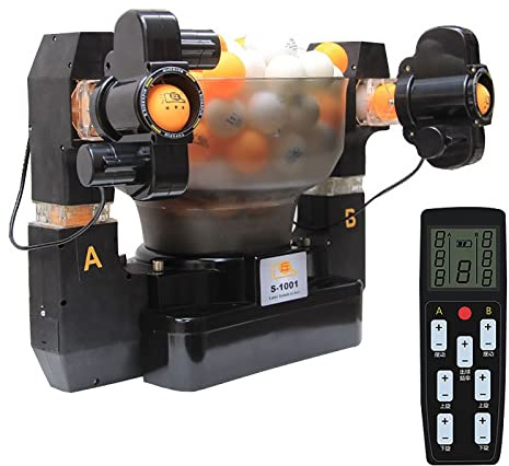 QJJML Dual head Table Tennis Robot Ping Pong Ball Machine, Wireless Remote Control Automatic Table Tennis Machine for Training with 40mm+ Table Tennis Balls