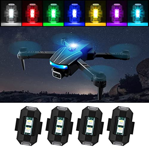 4Pcs Wireless Motorcycles LED Aircraft Strobe Lights & Mini Usb Charging, 7 Colors -31 Lighting Modes, Warning Anti-collision Night Flying Signal Safety Strobe Light for Drone Flashing, Cars, Bike