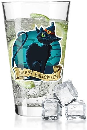 GRAVURZEILE Leonardo Verre à eau avec impression UV – Design Happy Halloween chat – Verre avec motif Halloween – Cadeau pour enfants garçons et filles – Convient pour fête à thème Halloween