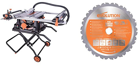 Evolution Power Tools - Scie sur Table Multi-Matériaux Rage 5-S, 255 mm (230 V) & La lame TCT multi-matériaux R185TCT-20CS (Rage) coupe le bois, le métal et le plastique, 185 mm