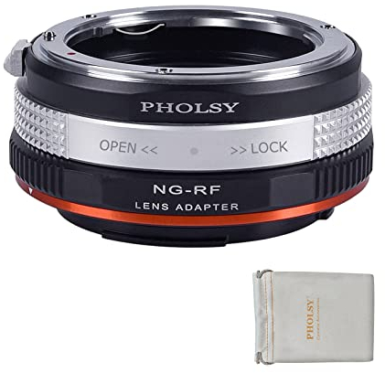 PHOLSY Adaptador Montura con Apertura Anillo de Control Compatible con Objetivos Nikon F (G - tipo) y Cuerpo Cámara Canon RF, EOS R, R6 Mark II, R7, R8, R10, R3, R5, R5C, R6, EOS RP, R50