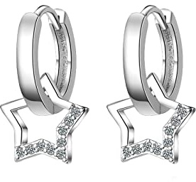 Ohrringe Silber 925 Hängend,Stella Ohrringe Hängend Silber Damen Creolen Silber Klein 1 Paar Ohrringe Silber Creolen Mädchen Schmuck 12mm
