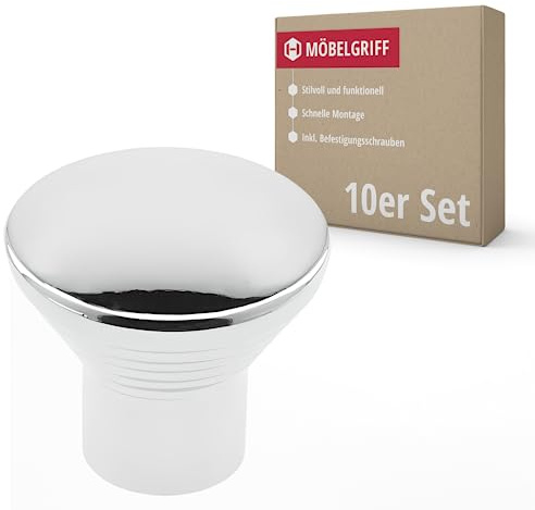 Gedotec Möbelknöpfe | Metall Chrom poliert Ø 23,5 mm I 10 Stück | Türknopf für Schränke inkl. Befestigungsmaterial I TINA I Knöpfe für Küchenschränke - klassischer Stil