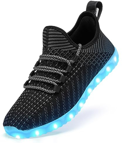 Light Up Shoes for Women Men USB Charging LED Shoes Adult Halloween Dancing Glowing Luminous Trainers Mesh Upper Flashing Sneakers(Black,15)