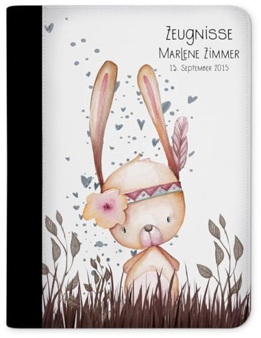 CreaDesign Customize A4 Zeugnismappe für Kinder 26,7x32,7x1 cm, Sichtbuch mit 10 Klarsichthüllen, erweiterbar auf bis zu 20 Taschen, Hase Indianer design, Dokumentenmappe für Schüler